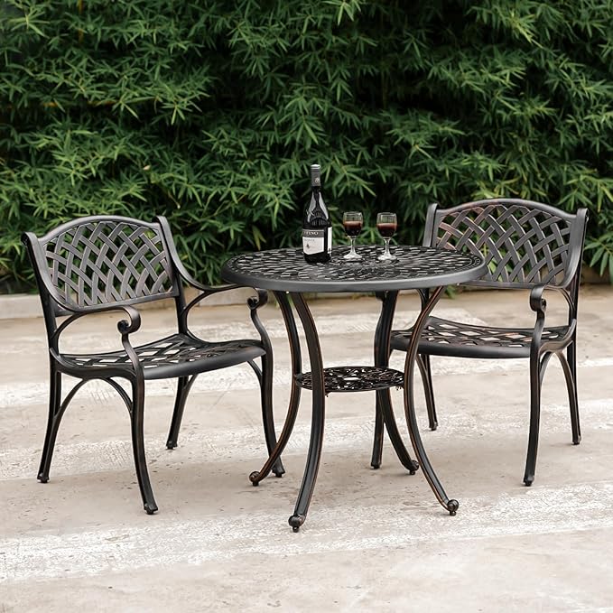 Patio Bistro Chairs Set of 2 Cast Aluminum Patio Dining Chairs,Outdoor Dining Chairs with Armrest,All Weather 2 Piece Bistro Patio Dining Chair for Balcony, Backyard, Garden,Bronze