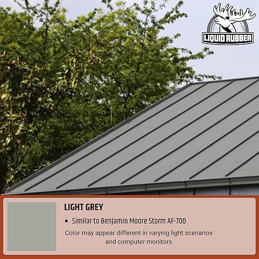 Liquid Rubber Color Waterproof Sealant - Elastomeric Roofing Coating for Flat or Slope Roofs & Foundations - DIY Paint & Leak Repair Membrane Compatible with Metal & Concrete - Light Gray, 1 Gallon