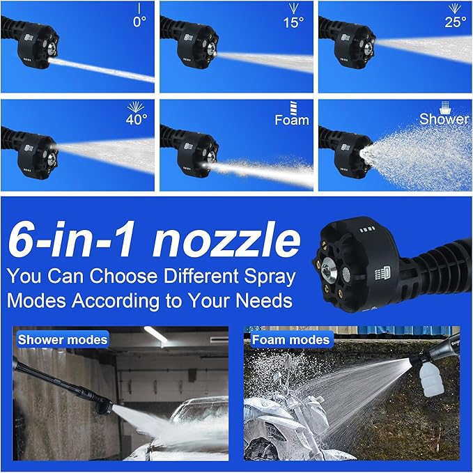 Cordless Pressure Washer 1450 PSI, Cordless Power Washer Gun, 2 4.0Ah Battery Power Washer, Handheld Portable Pressure Washer Battery with 6-in-1 Nozzel for Car/Floor/Fence/Sidewalk, Black