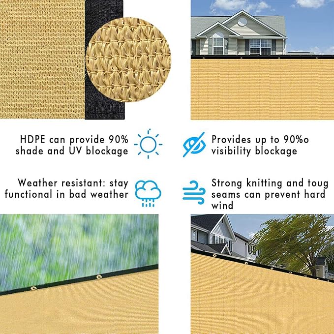UPGRADE Privacy Fence Screen 4'x30' Sand Outdoor 90% Visibility Blockage 170 GSM Mesh Shade Cover Panels for Backyard,Balcony,Home Decoration with Zip Ties,Customized Avaliable