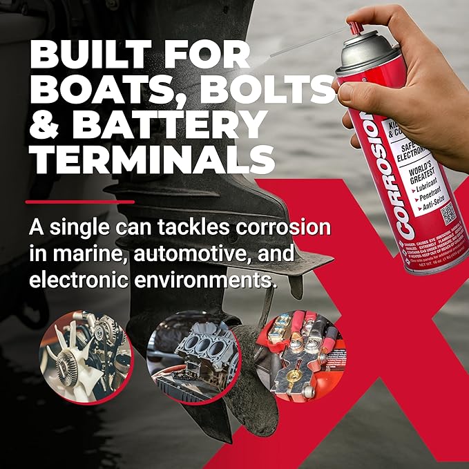 CorrosionX Rust Inhibitor, Industrial-Strength Dielectric Corrosion Prevention, Lubricant & Penetrant for Marine, Automotive, Electronics & RV, Protects Bolts, Cables, Engines, Parts, 4oz Applicator