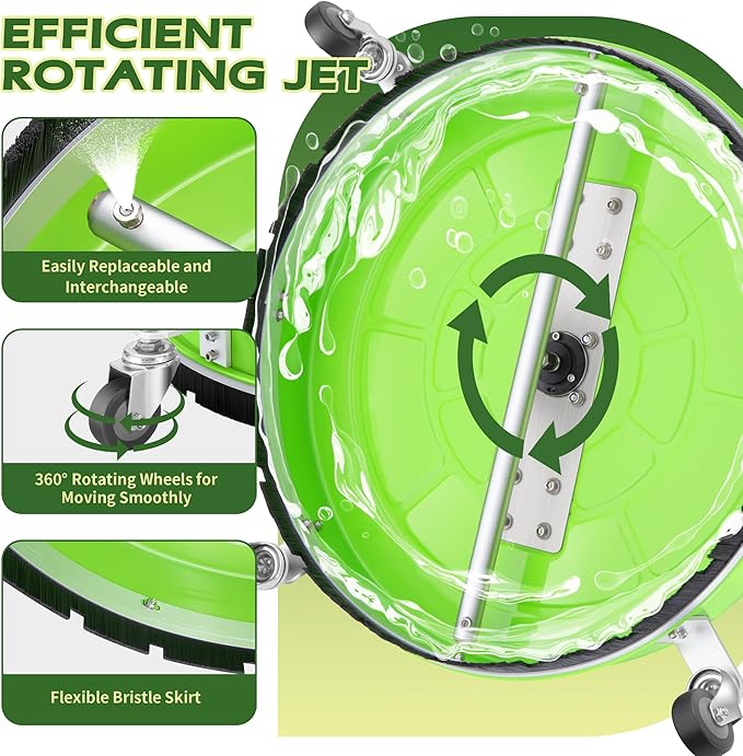 30" Pressure Washer Surface Cleaner with 4 Wheels - Coated Green Dual Handle Stainless Steel Surface Cleaner for Pressure Washer Attachment for Concrete, Patio, Sidewalk, Deck and Driveways - PWS30G