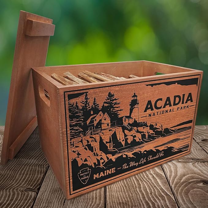 Better Wood Products Limited Edition Protect The Parks Series All Natural Fatwood Fire Starter Sticks, 13 Pound Wooden Crate, Acadia Box