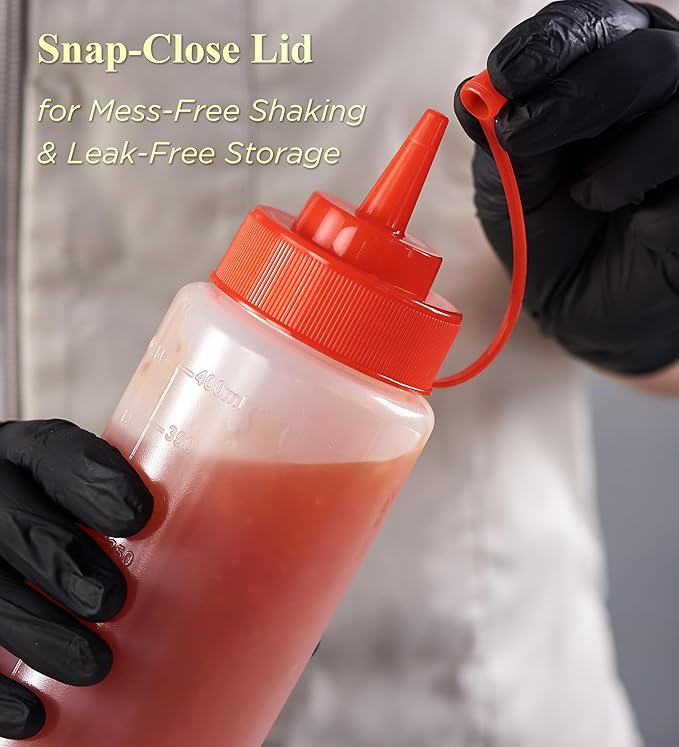 CURTA 6-Pack 12 oz Clear Squeeze Bottle with Cap, BPA-Free Easy-to-Squeeze Plastic Condiment Dispenser with oz & ml Markings for Sauce, Oil, Dressing, Dishwasher Safe, White