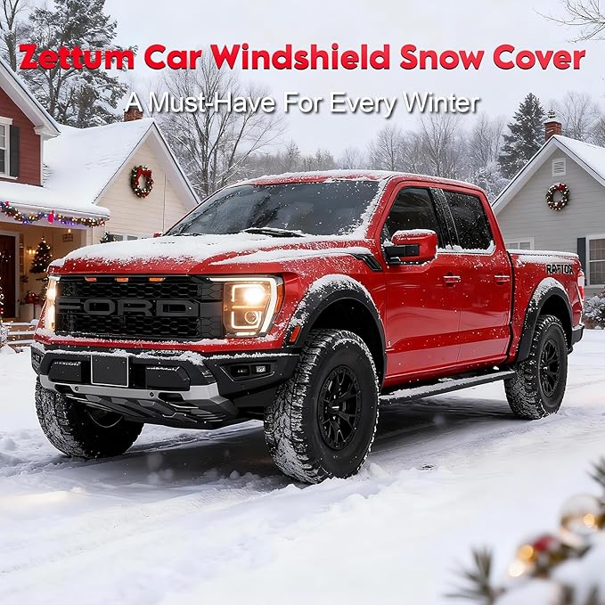 Zettum Car Windshield Cover for Ice and Snow - 600D Windshield Snow Cover with Side Mirror Cover Heavy Duty, Standard Winter Frost Hail Protector for Most Car, Truck, SUV, Van and MPV (70 x 50 Inch)