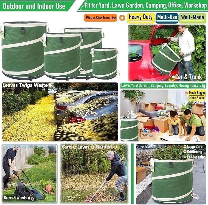 46-Gallon Collapsible Trash Can (22x28 in) Hard-Shell Bottom Yard Garden Bag for Leaf Bag,Yard Waste,Debris Container,Pop-Up Recycling Bin,Camping Waste Bag,Laundry Hamper,Lawn Grass,Sods,Weeds Barrel