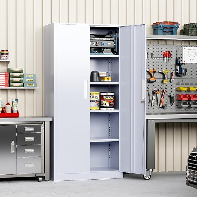 Greenvelly Metal Storage Cabinet, 72” Tall Locking Steel Storage Cabinet with 2 Doors and 4 Adjustable Shelves, Metal File Cabinet for Home Office, Garage, Warehouse, Classroom(Dark Grey)