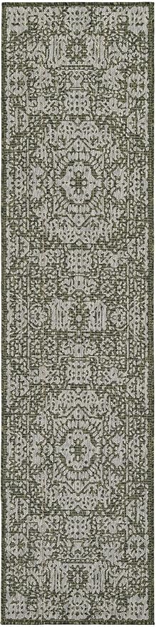 Unique Loom Outdoor Traditional Collection Area Rug - Timeworn (2' x 8' Runner Green/Ivory)