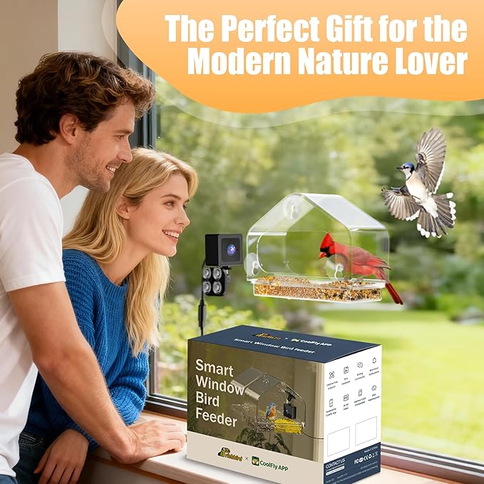 Waterproof Smart Window Bird Feeder Camera with AI, All-Weather 2K HD Live View & Secure Suction Mount - The Ultimate Outdoor Gift for Bird Watchers