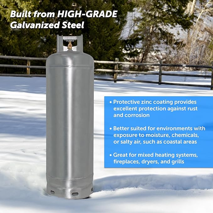 Flame King YSN100-GALV 100LB Galvanized Steel Propane Tank with POL Valve, Rust and Corrosion-Free, Built to Last