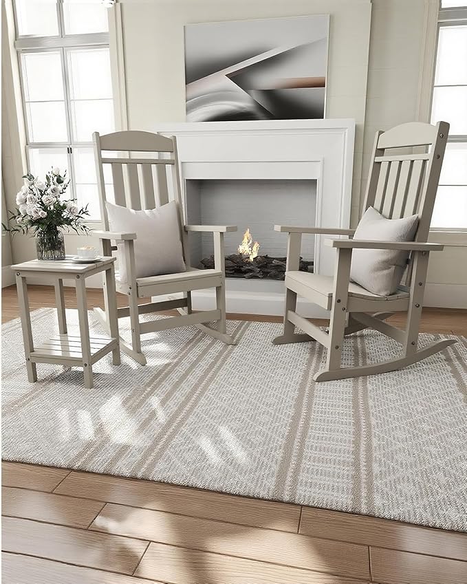 Outdoor Rocking Chairs, Oversized High Back Patio Rocking Chairs, All Weather Porch Rocking Chairs for Outside. Sand
