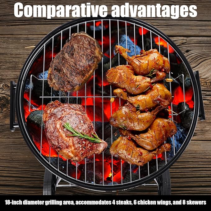 Charcoal grill, portable kettle charcoal grill with insulated cover, suitable for courtyard, camping, and outdoor use. (18 inches red)