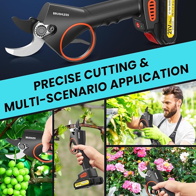 Electric Pruning Shears 1.4“, 2 * 2000 mAh Battery Secateurs per 6-8 h, SK5 Pruner Cordless, Professional Garden Power Tools for Plants, Hedges, Trees, and Flowers (Black)