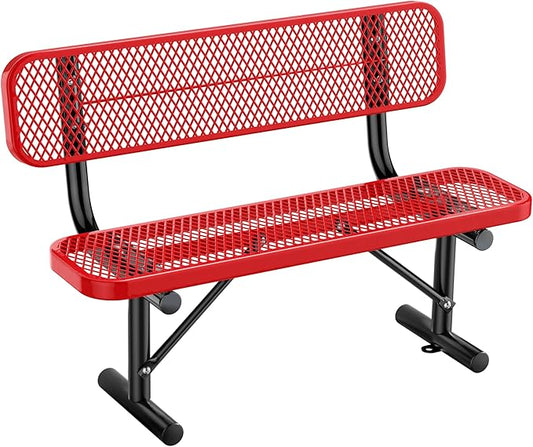 Heavy Duty Park Bench for Outside, Metal Park Bench with Back Portable Frame, Outdoor Steel Mesh Garden Bench with Backrest for Garden, Lawn, Patio, Porch, Park, Yard (Red, 4FT/50INCH)