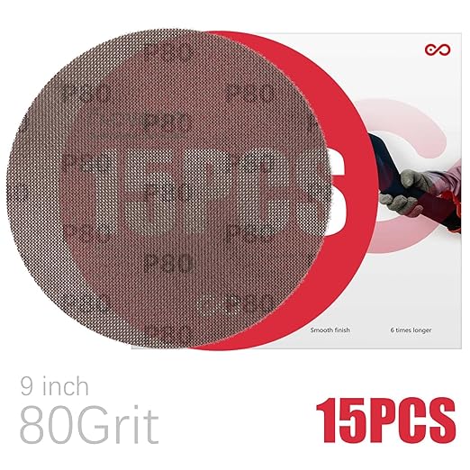 9 Inch Sanding Disc Drywall Sandpaper, Dust Free Sanding Drywall Sander Pads, 15 Pack 80 Grit