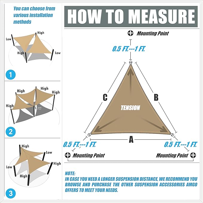 Amgo 12' x 12' x 17' Beige Right Triangle Sun Shade Sail Canopy Awning Cloth AGTAPRT12 - UV Blockage, Water & Air Permeable, Heavy Duty Commercial Grade, Outdoor Patio Garden (We Make Custom Size)