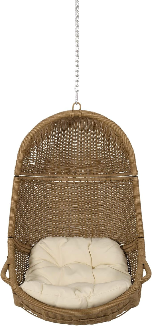 Christopher Knight Home Orville Outdoor Hanging Chair, Beige + Light Brown
