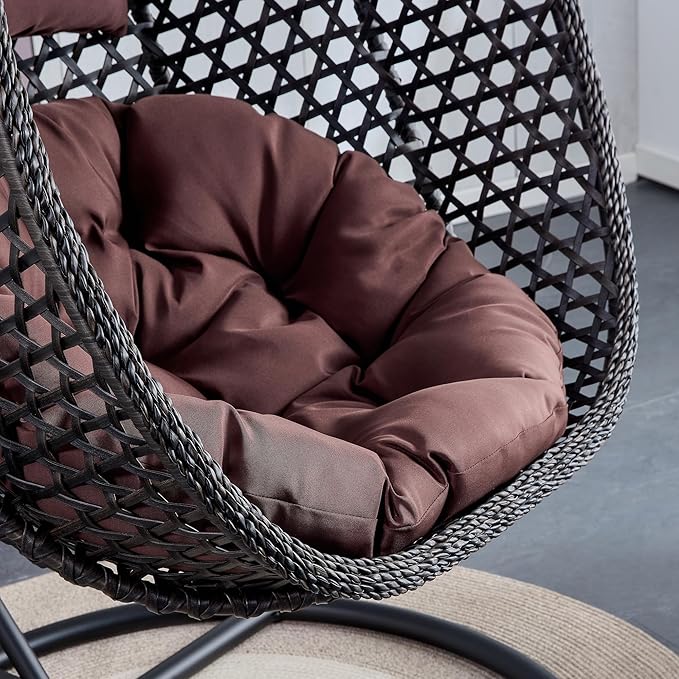 Egg Swing Chair Outdoor with Stand, Hanging Egg Rattan Basket Chair with Cushion and Pillow, Lounge Chair, Foldable Basket and Metal Stand for Porch, Patio, Bedroom, Balcony,Yard (Black)