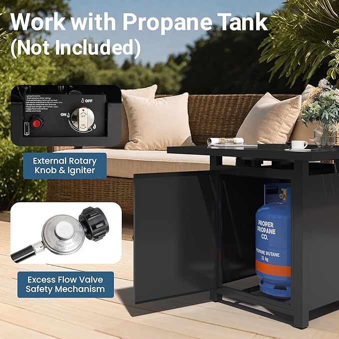 30'' Propane Fire Pit Table, 50000 BTU Gas Fire Pits Table with Removable Lid and Lava Rock, Square Fire Table with Cover, Ideal for Dining or Party on Patio, Garden, Yard, Black