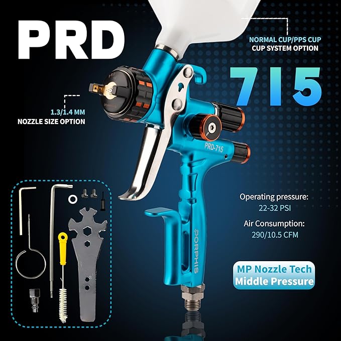 Automotive Refinishing Spray Gun PRD-715 Middle Pressure 1.3mm Nozzle Paint Spray Gun