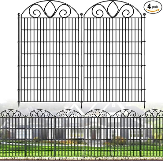 4 Panels No Dig Tall Garden Fence Panel – 48" H X 10.5' L Rustproof Metal Dog Fence Outdoor for Yard, Decorative Animal Barrier Fence for Pet, Garden Border, Patio, Flower Beds| Temporary Fencing