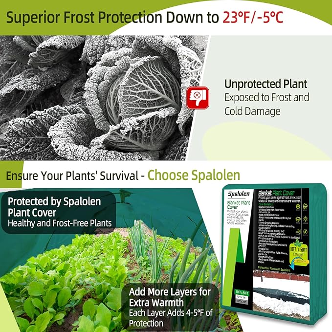 Plant Covers Freeze Protection, 10ft X 50ft Floating Row Cover 1.47 oz/yd² Fabric, Garden Frost Cloth Frost Blanket Plant Frost Covers for Outdoor Winter Frost/Sun Pest Protection - Green