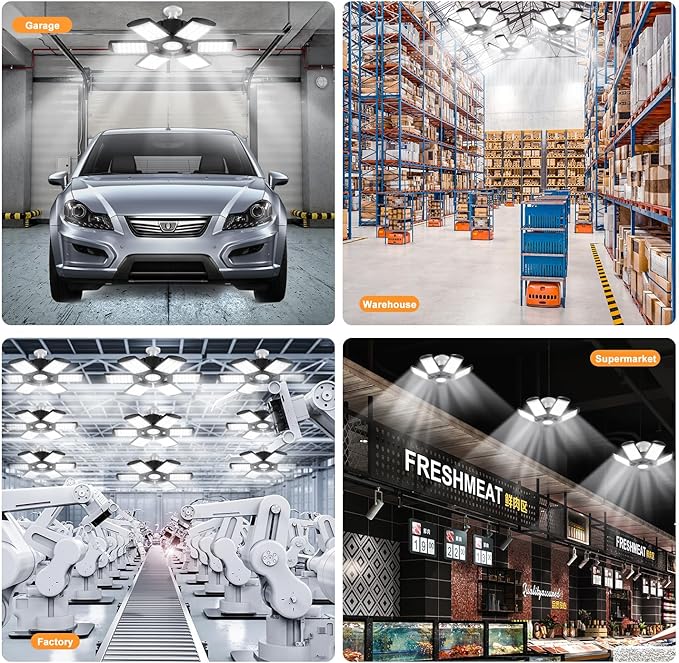 LED Garage Lights Bulb 200W 15000LM 6500K Led Shop Light with 6 Plus 1 Deformable Panels Basement Barn Ceiling Lights for E26/E27 (1PACK)