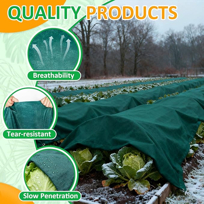 Green Plant Covers Freeze Protection, 10 x 50 ft - 1.5 oz/yd² Frost Cloths for Outdoor Plants, Tree Covers Freeze Protection, Winter Garden Blanket, Sun Cover for Plants for Greenhouse, Vegetables