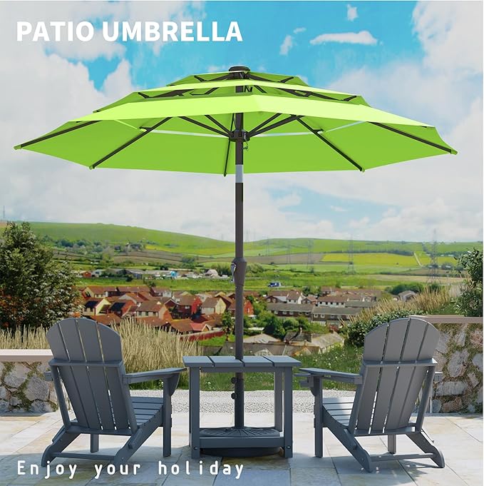 9FT 3 Tiers Patio Umbrella with Auto Tilt and Crank,Outdoor Table Market Umbrella with 8 Sturdy Ribs for Garden,Lawn,Deck,Backyard and Pool,Apple Green