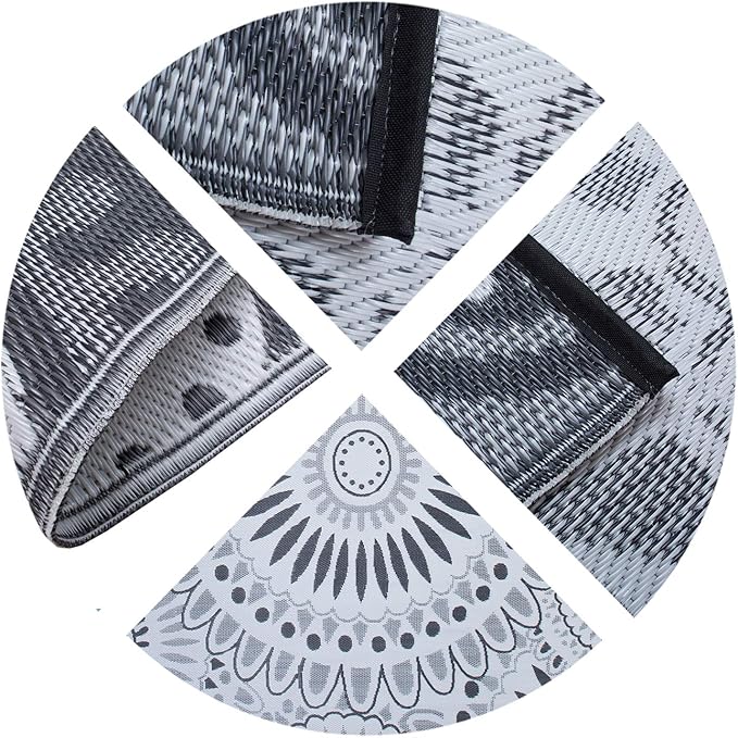 Reversible Outdoor/Indoor Plastic Straw Rugs Waterproof Portable Mat Easy to Clean Outdoor Patio Mat,Perfect for Garden, Patio, Picnic, Decking-（Grey,8x10Ft）