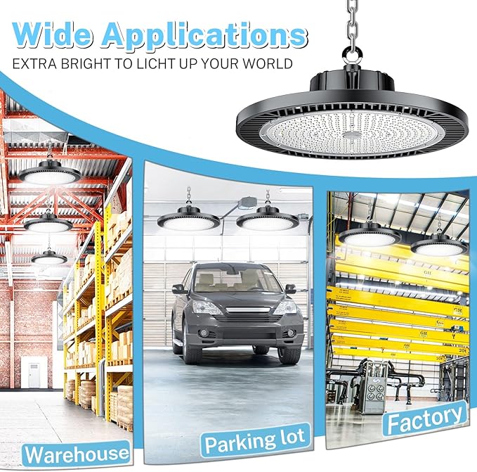 THELUX 6Pack Super Bright 200W LED High Bay Light with 30000lm 5000K,100V-277V,5000K with US Plug, 5Cable High Bay Led Shop Lights for Warehouse Workshop Factory Gym Garage with FCC certificated