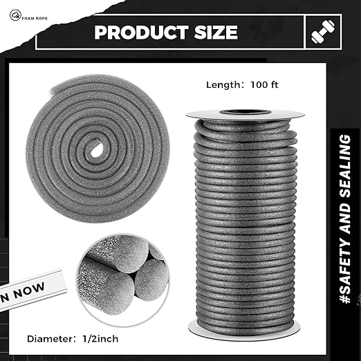 1/2 Inch x 100 ft Foam Backer Rod for Gaps Joints Concrete Crack Filler Caulk Saver Bulk Foam Backing Rod Concrete Filler Rope for Weather Stripping Door Seal (Gray)