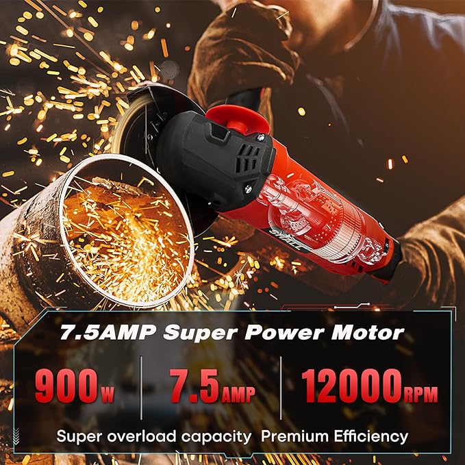 SHALL Angle Grinder Tool 7.5Amp 4-1/2 Inch, 6-Variable-Speed Grinders Power Tools, Electric Metal Grinder 12000 RPM w/ 2 Safety Guards, Cutting Wheels, Flap Discs, Non-Slip Handle for Metal/Wood