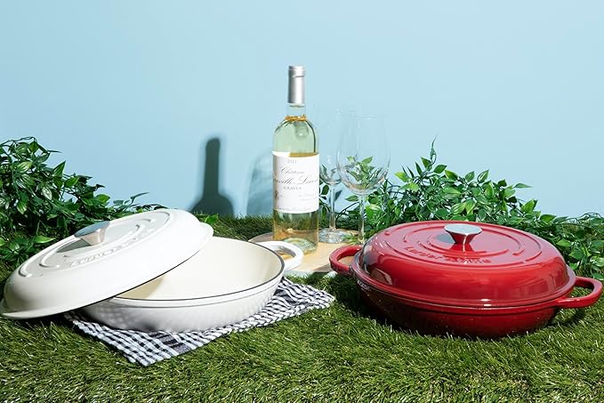 Larder & Vine 4-Piece Enameled Cast Iron Cookware Set: 8 Quart Dutch Oven with Lid, 3.6 Quart Braiser with Lid, Cast Iron Cookware with Oversized Handles, Oven Safe up to 500°F (Cabernet)