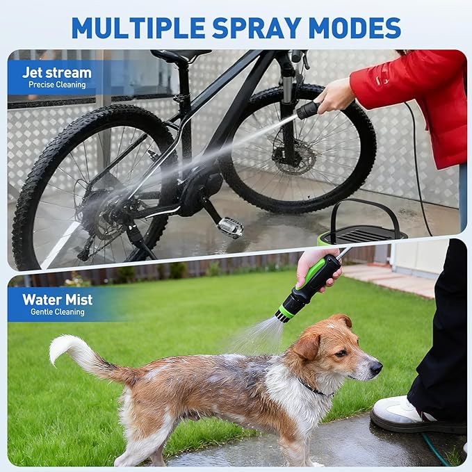 Cordless Electric Sprayer, Portable Water Sprayer with 3.2 gal Water Tank, Auto-Rewind Hose Reel, Portable Cordless Pressure Washer for Cars, Bikes, Garden, Camping(3 Nozzles)
