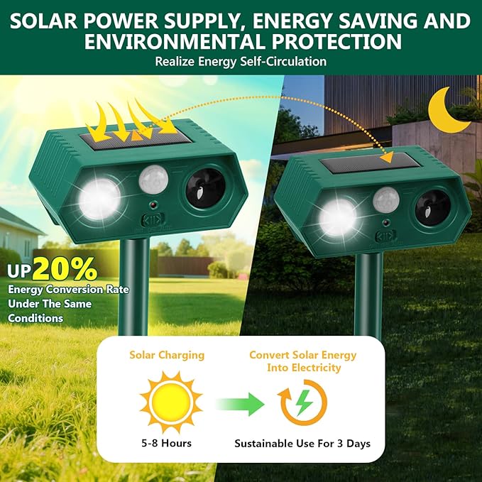 Ultrasonic Solar Animal Repellent Outdoor Deer Repellent Devices Motion Detection Waterproof Cat Squirrel Mouse Raccoon Dog Repellent Deterrent (2)