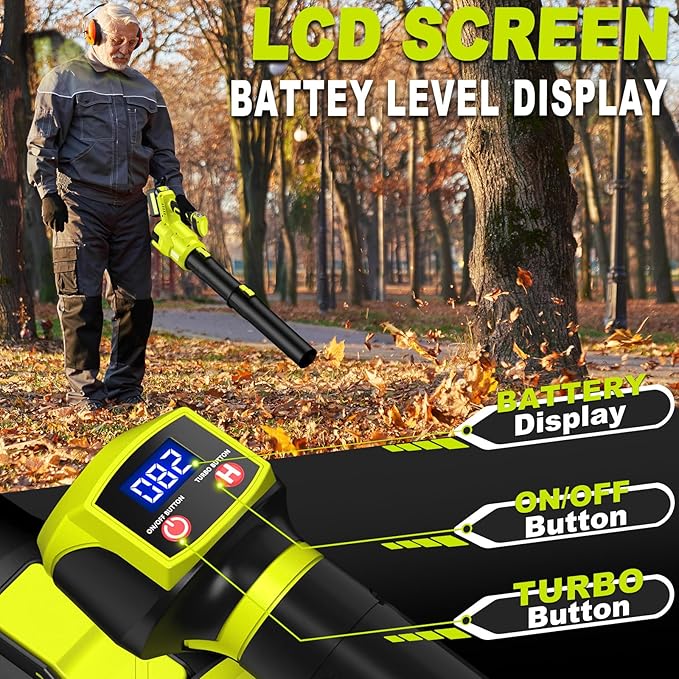 SILVEL Cordless Leaf Blower with 2x6.0Ah Battery and Quick Charger, 750CFM (250MPH) High Power Turbo Leaf Blowers with LCD Screen/Variable Speeds for Lawn Care, Patio, Dust, Blowing Leaves