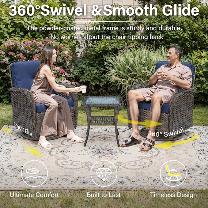 Belord Grand 13 Pieces Outdoor Patio Furniture Set with 4 Swivel Glider Chairs and 50000 BTU Propane Fire Pit Table, Patio Conversation Set with Sofa and Wicker Side Table for Big Garden Backyard