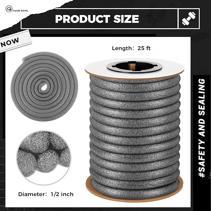 Backer Rod Concrete Crack Filler Set 1/2 Inch x 25 ft Foam Backer Rod with 10.2 oz Self-Leveling Sealant, Waterproof, Weather Resistant for Gaps Concrete Crack Filler Cement Repair (Gray)