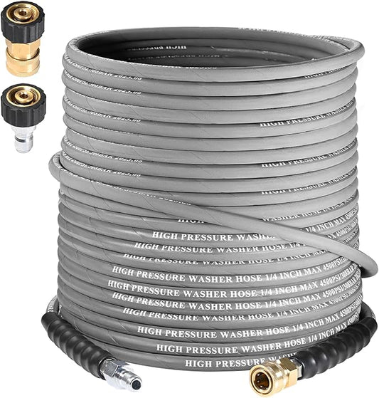 1/4" Pressure Washer Hose 125 FT 4500 PSI, Steel Braided Layer & NonMarking Rubber for Hot/Cold Water High Power Washer Replacement With Quick Connect & M22 Fitting, Industrial-grade