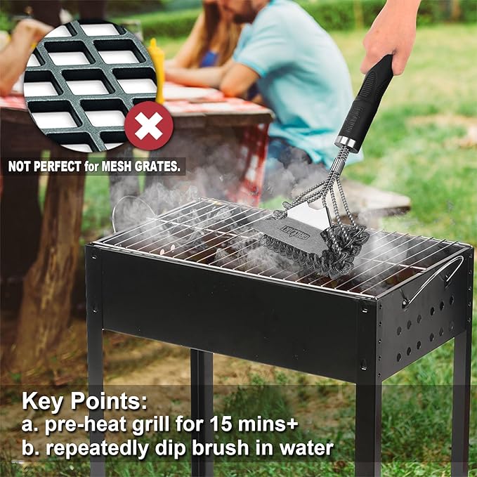 GRILLART Grill Brush and Scraper Bristle Free – Safe BBQ Brush for Grill – 18'' Stainless Grill Grate Cleaner - Safe Grill Accessories for Porcelain/Weber Gas/Charcoal Grill – Gifts for Grill Wizard