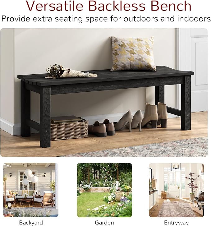 Stoog Outdoor Bench, 2-Person Patio Backless Bench, All-Weather HIPS Garden Bench, Never Rot or Fade, for Backyard, Porch, Patio, Deck, and Entryway, Black