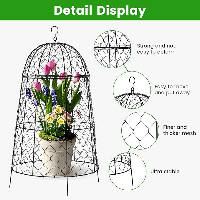 12Pcs garden cloche for plants,11.8×19.7in large size plant cages for outdoor plants,split design and anti-rust coated chicken wire cloche,sturdy and not easy to deform,plant cages to keep animals out