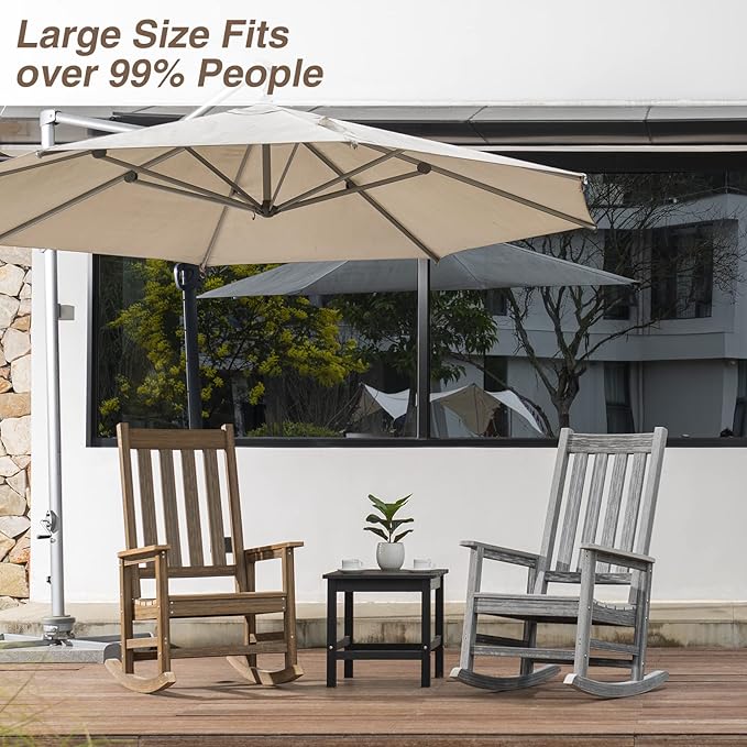 Rocking Chair Outdoor, HDPE Oversized Patio Rocking Chairs, Weather Resistant, 350lbs Heavy Duty Porch Rocker with High Back for Backyard, Fire Pit, Garden and Indoor (Light Brown)