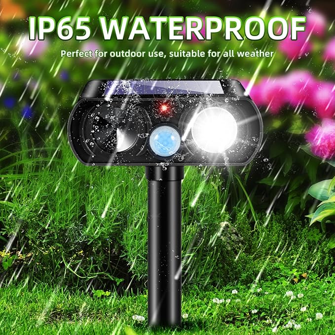 2025 Solar Ultrasonic Racoon Fortress Pro, Deer Cat Repellent Devices Animal Repeller Squirrel Rabbit Deterrent Outdoor with Motion Sensor&Flash Light to Scare Dog Skunk Out of Garden Farm Yard(4Pack)