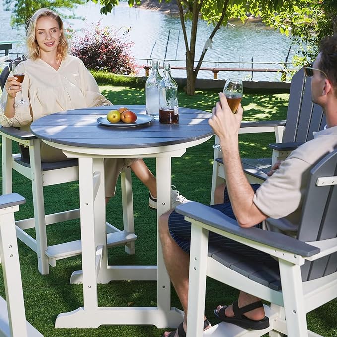 OTSUN 24inch Tall Adirondack Chairs Set of 3, Patio Bar Stool Chairs with one Table, 400lbs, Widened Arms, All-Weather Balcony Chair for Backyard, Garden (White&Grey, 3 Sets)
