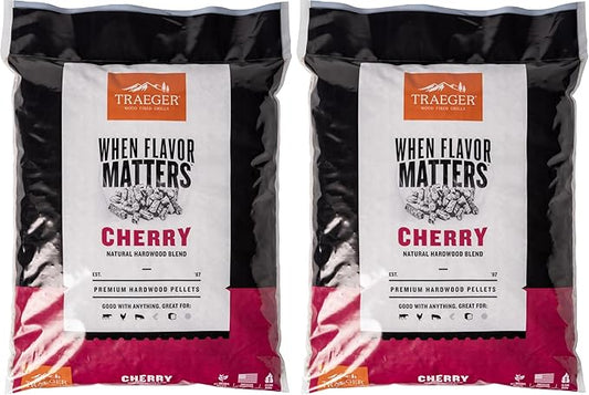 Traeger Grills Cherry 100% All-Natural Wood Pellets for Smokers and Pellet Grills, BBQ, Bake, Roast, 18 lb. Bag (Pack of 2)