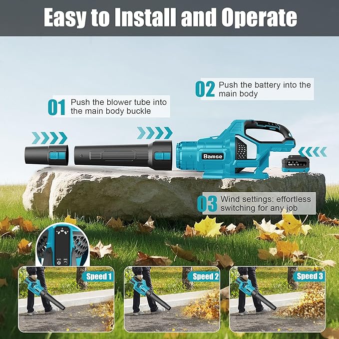 Leaf Blower Cordless 21V, Battery Leaf Blower with 2 x 4.0Ah Batteries and Charger, 3 Speed Modes, Handheld Cordless Blower for Lawn Care, Blowing Leaves, Small Gravel, Blue