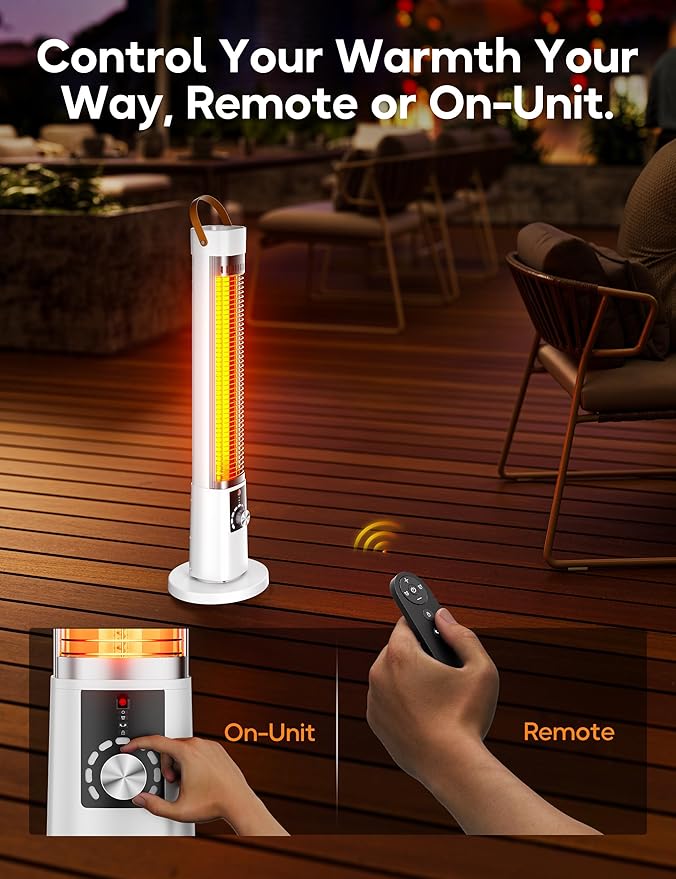 Outdoor Heater for Patio, 1500W Electric Infrared Heaters for porch garage indoor use, 9H Timer, 60° Oscillation & 9 Heat Level, Tip-Over/Overheating Protection, Safety Lock, Super Quiet, IPX5, Snowy