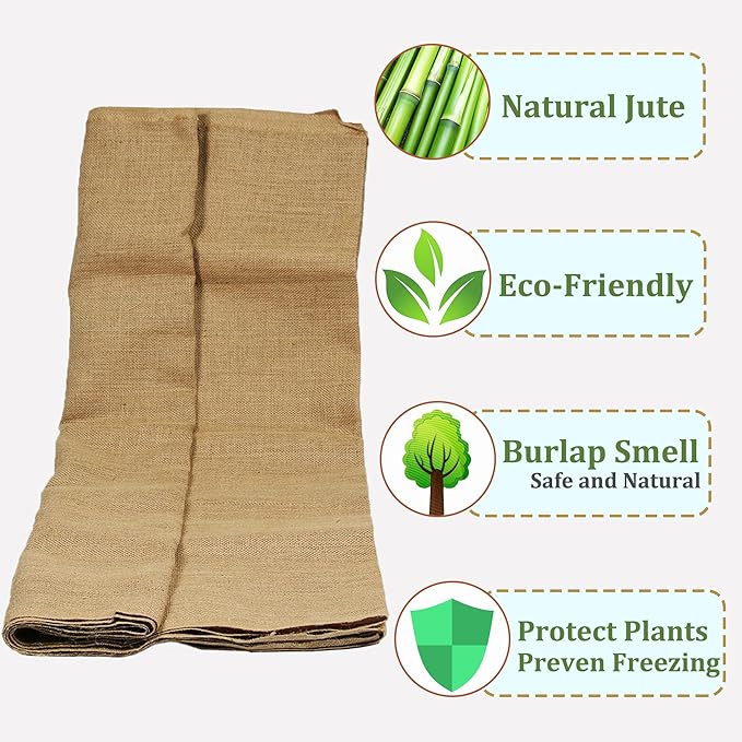 Sunnyglade 40in x 45ft Gardening Burlap Fabric, Winter Frost Natrual Burlap Plant Covers Freeze Protection, Shrub Potted Plants Cold Resistant Blankets, Suitable for Party Home Decorations (40in*45FT)